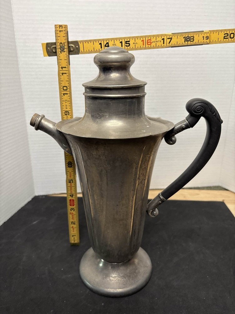 Art Deco Silver Plate Cocktail Shaker Pitcher Black Handle Barware chrome