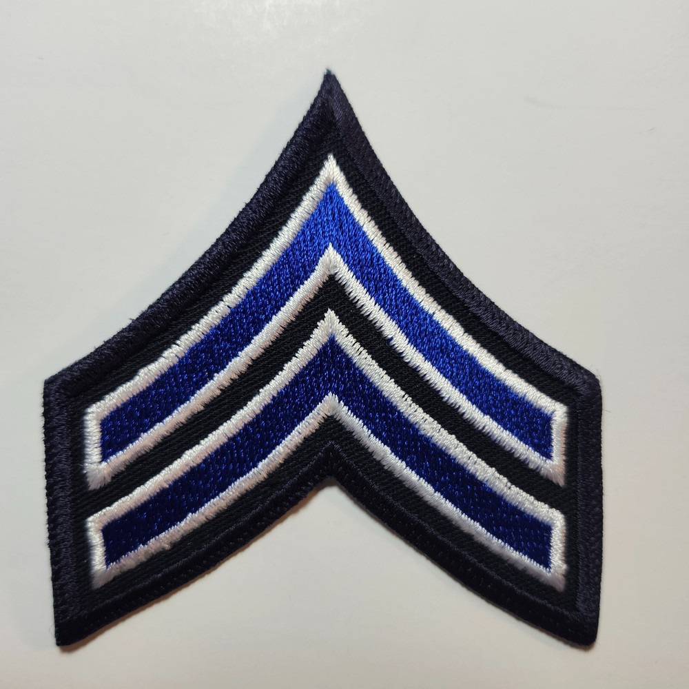 (2) Corporal Chevron Patch 3" - 2 stripes White & Royal on Navy (Navy border)