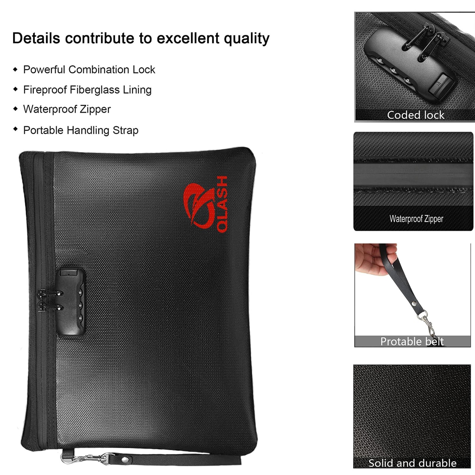 FireProof Document Bag with Lock, 14x10" Large Money Pouch for Cash A4 Paper