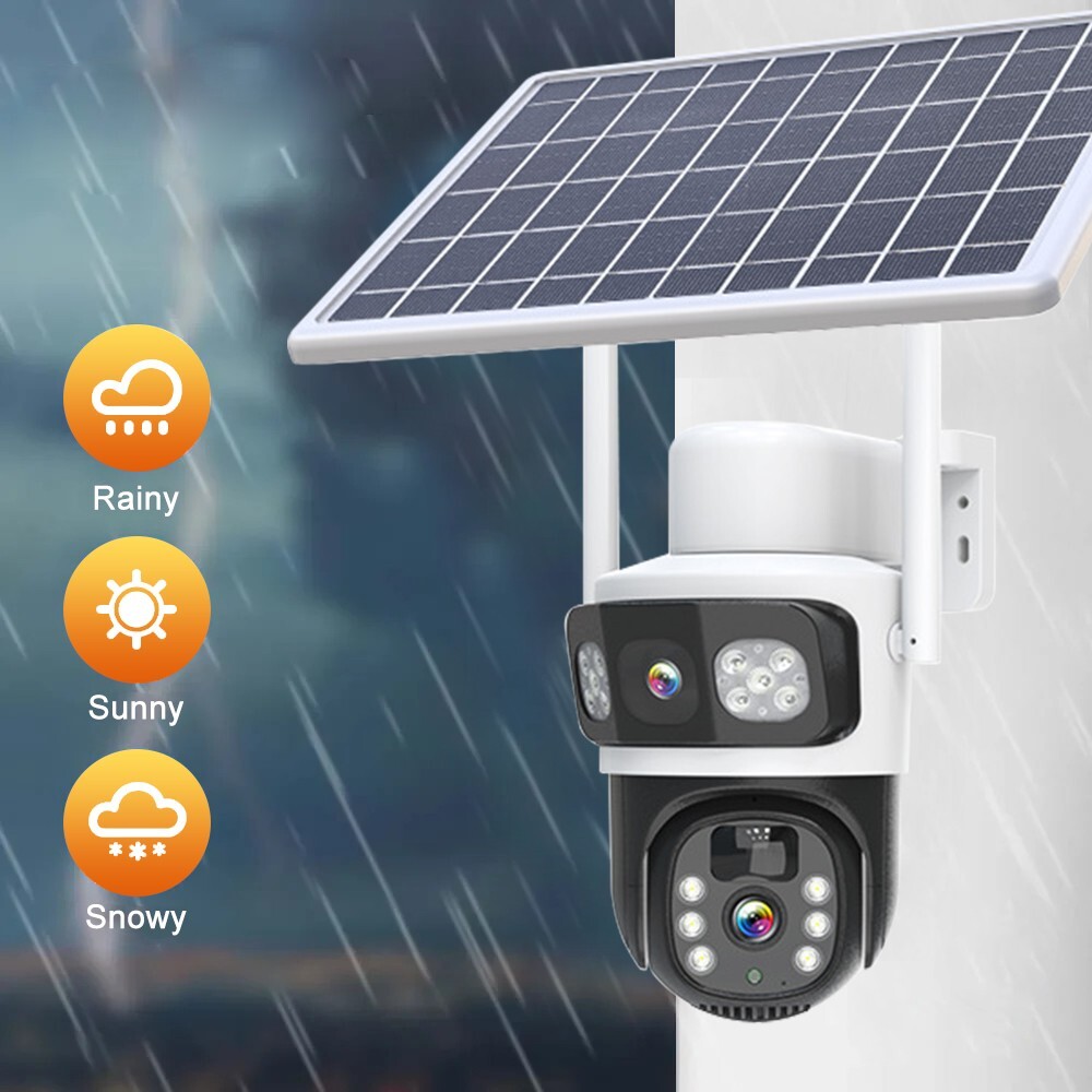 4MP WiFi Solar Battery Powered Wireless Security Camera Sys Outdoor PTZ Audio