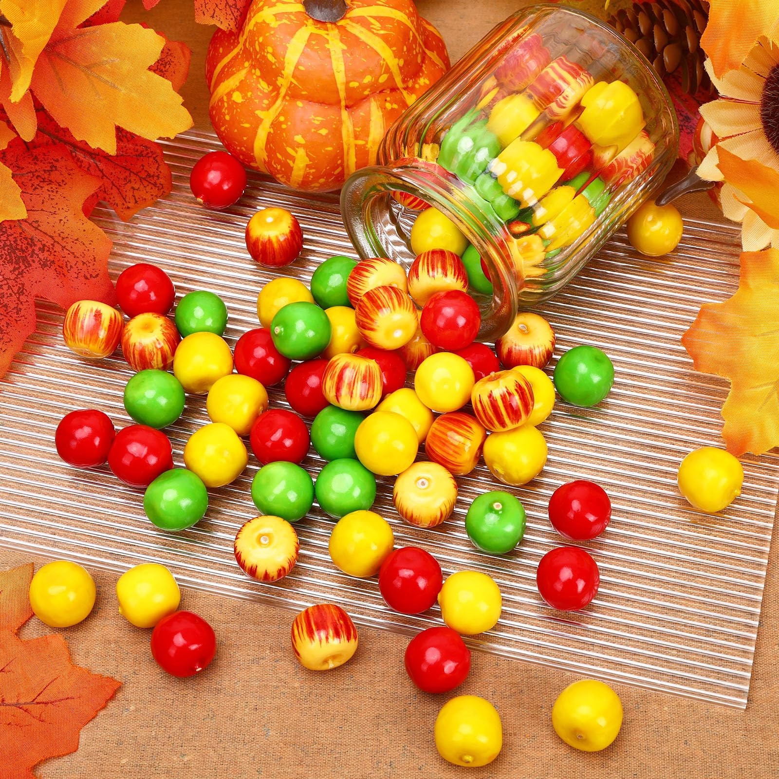 JUNEBRUSHS 120 Pcs Foam Apples, Artificial Mini Apples 0.8 inch, Multicolor