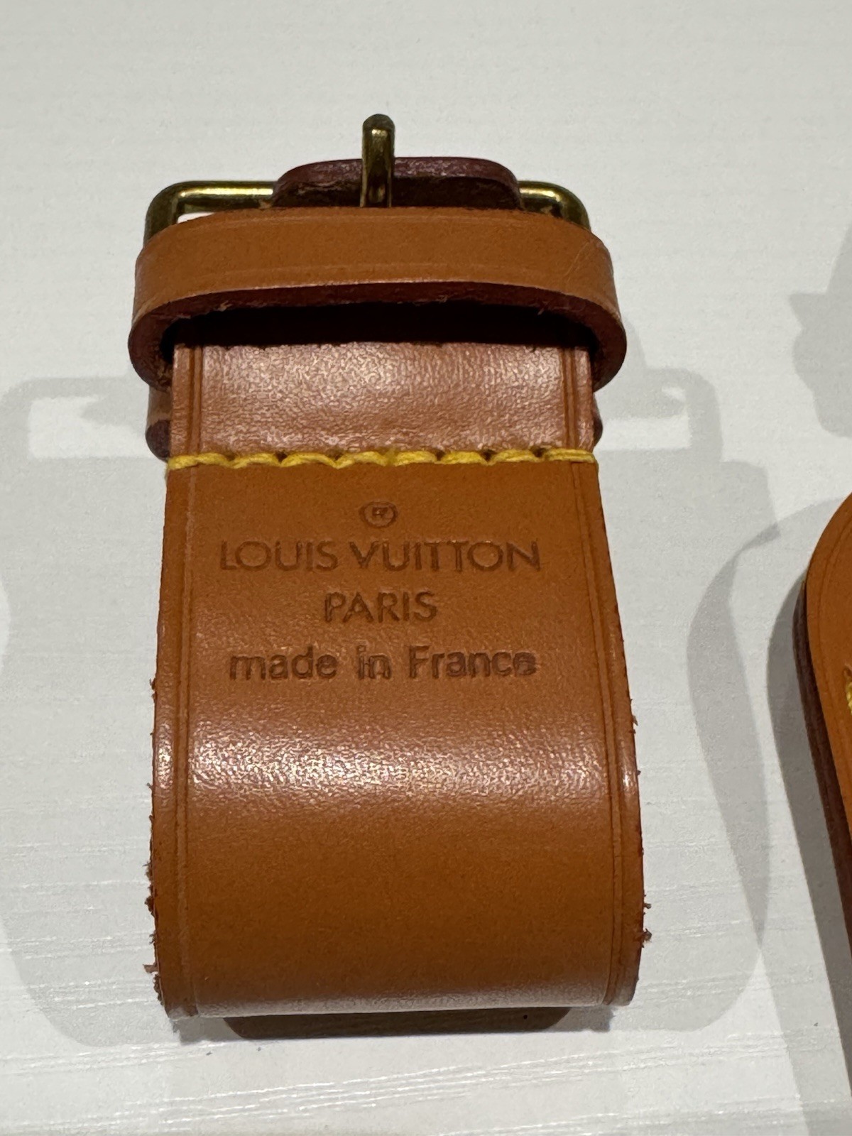 Louis Vuitton Brown Leather Luggage Tag with Belt/Strap Excellent Condition