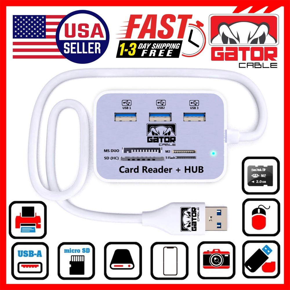 USB 3.1 HUB 3X USB-A 3.0 Port Multi Memory Card Reader MS Micro SD M2 TF Adapter
