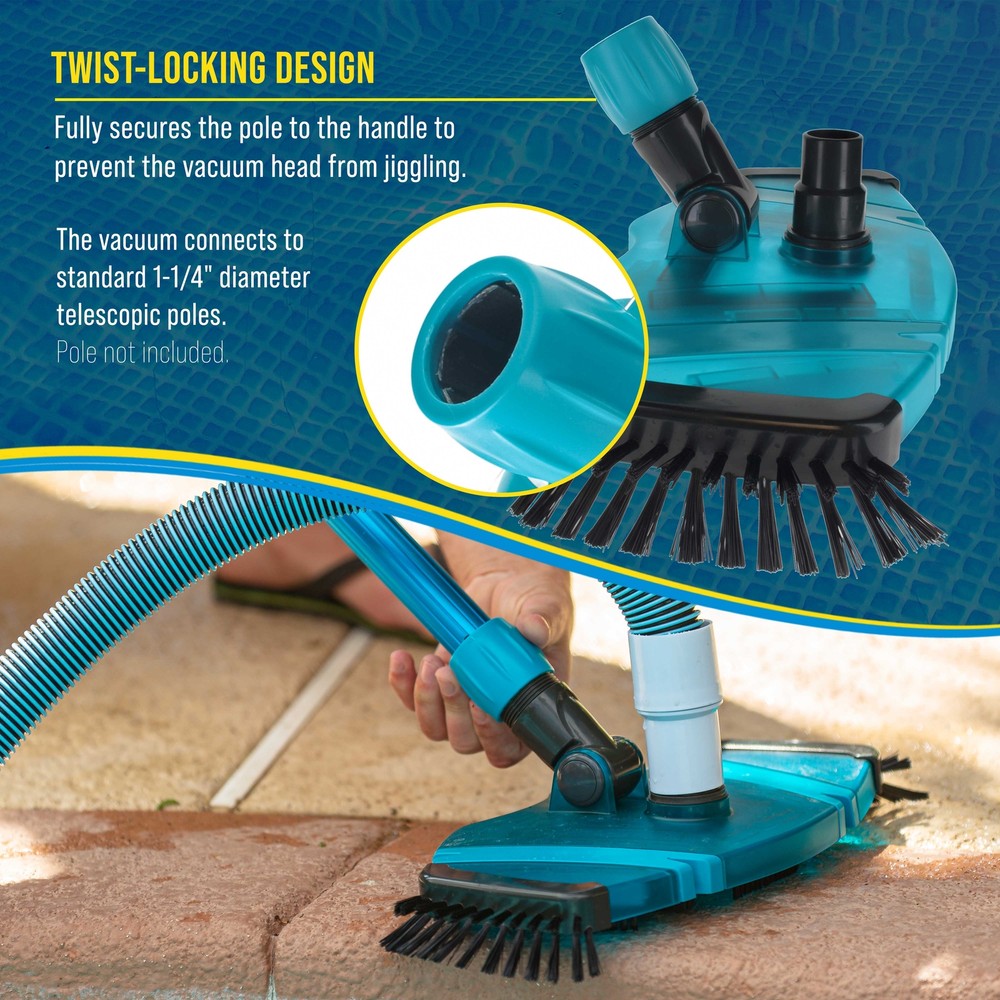 14" Rectangular Weighted Super Flexible Swimming Pool Vacuum Head, Side Brushes