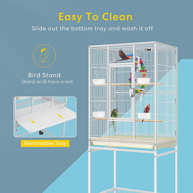 54 Inch Wrought Iron Large Bird Flight Cage with Rolling Stand for Parrot Conure