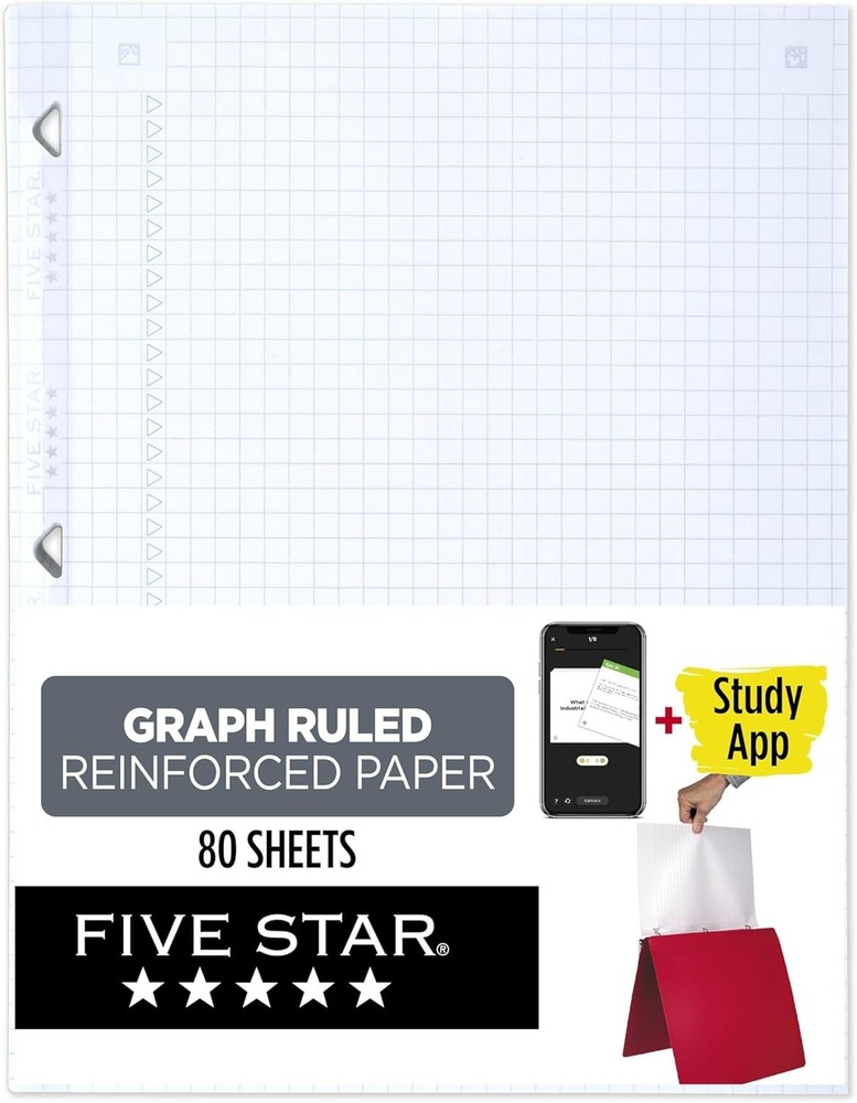 Reinforced Graph Ruled Loose Leaf Paper with Study App Compatibility - 80 Sheets