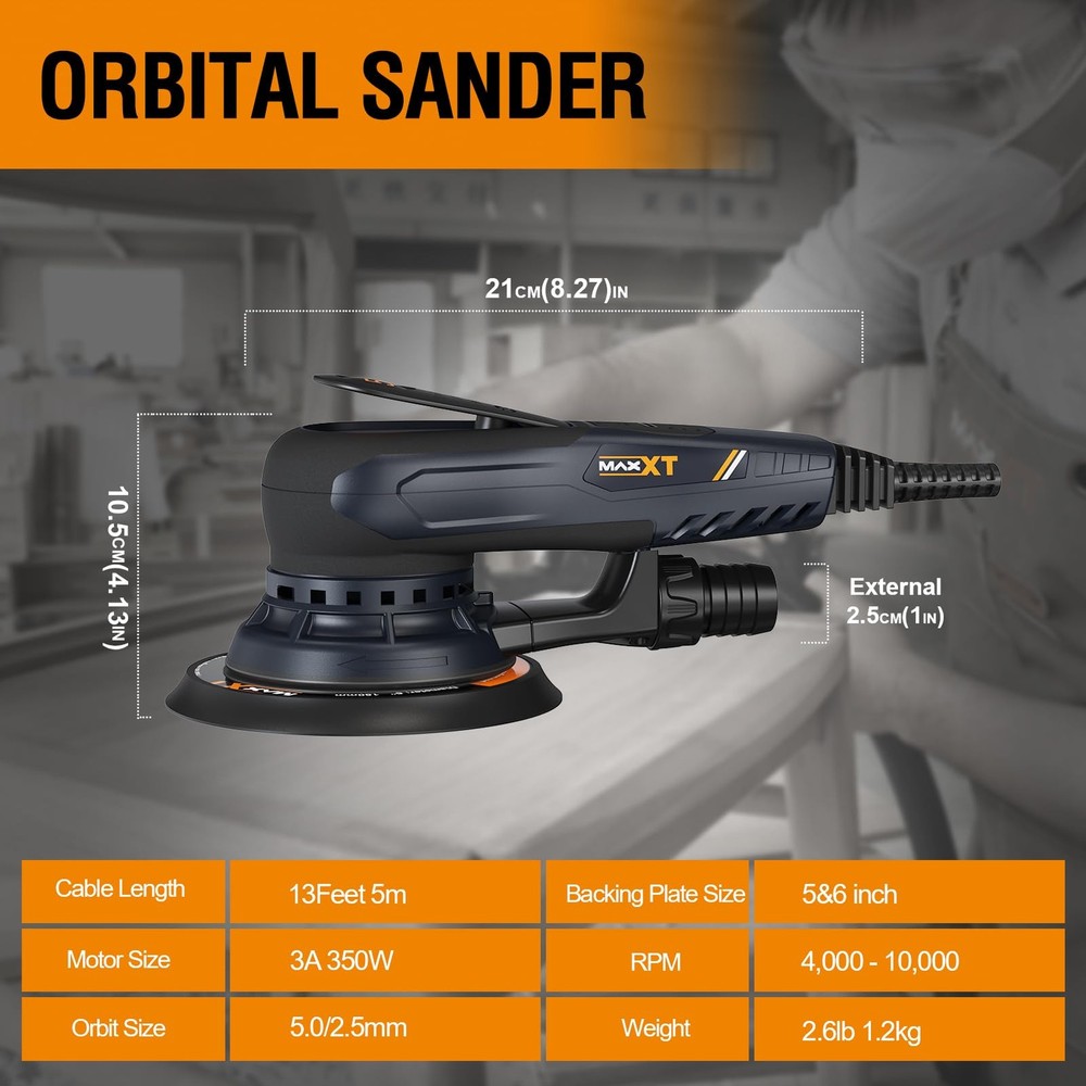 Electric 5mm Random Orbital Sander with Tool Case, Variable Speed Palm Sander...