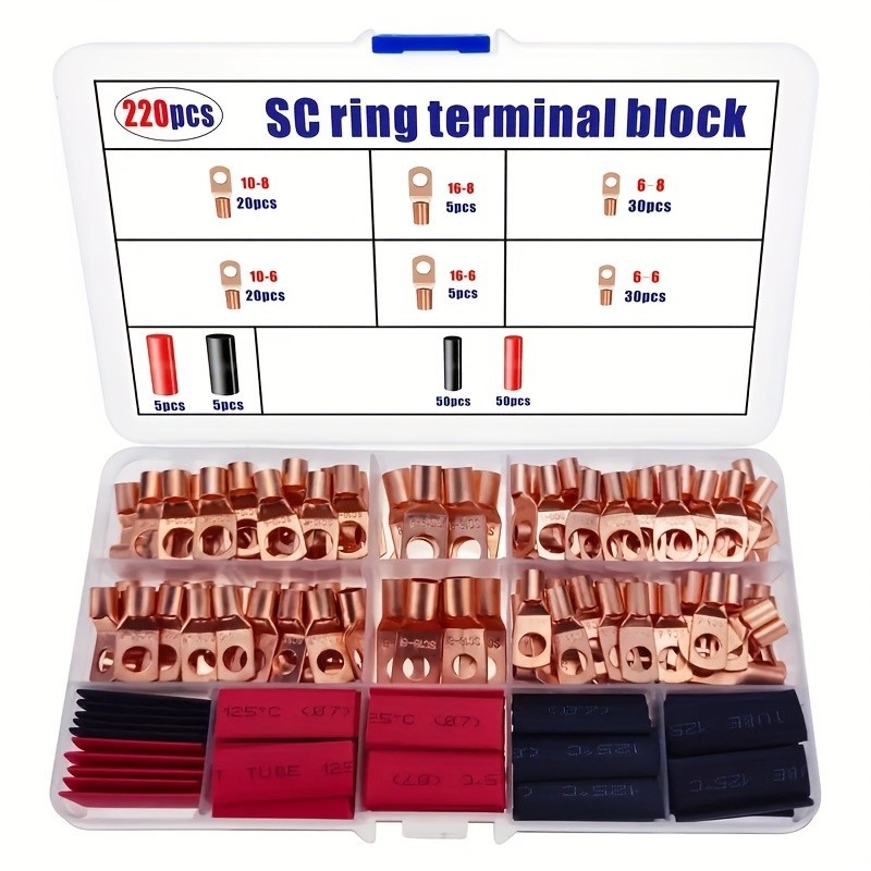 220-Piece SC Ring Terminal Kit - Copper Terminals for Electrical Wiring