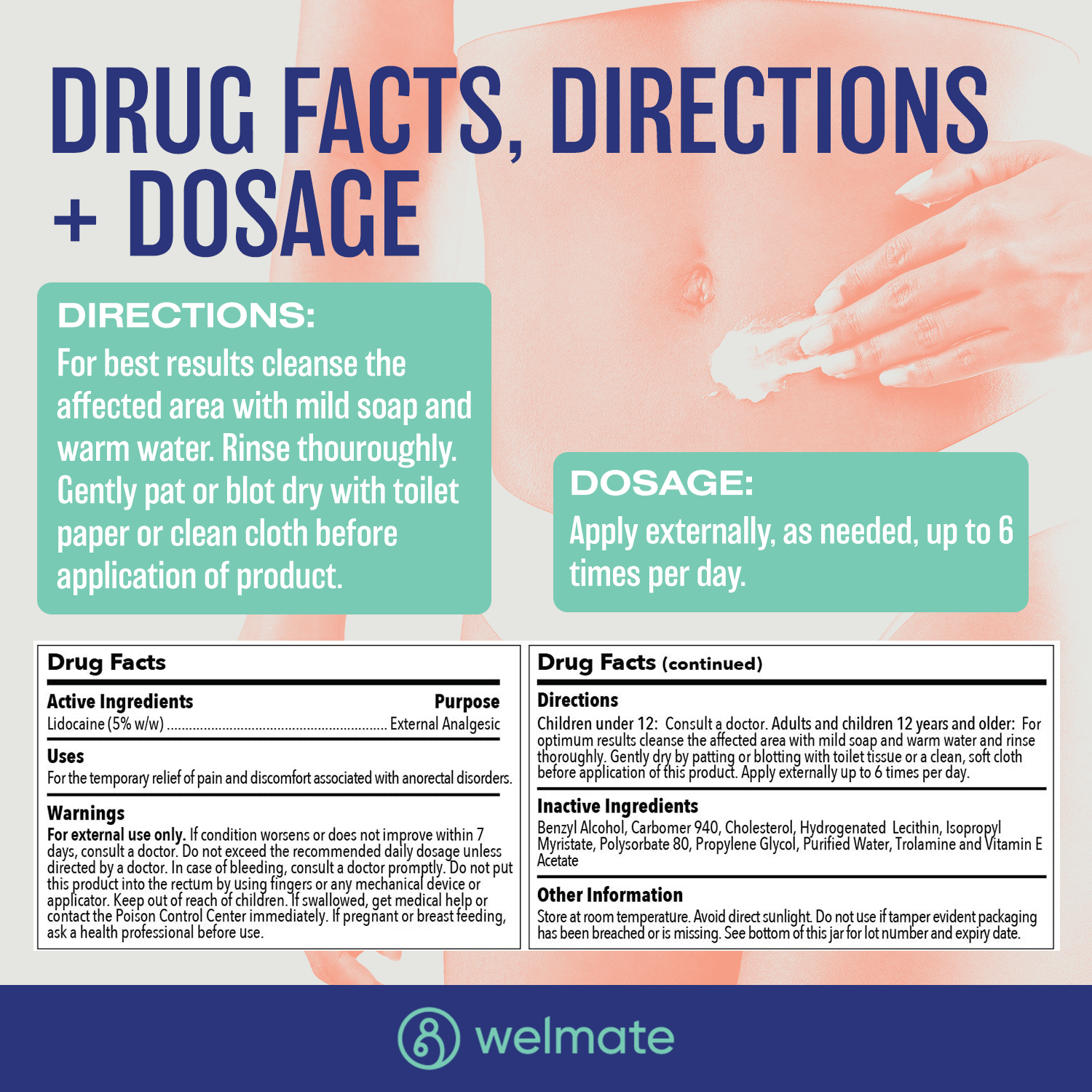 WELMATE Pain Relief, 5% Lidocaine Numbing Cream, Topical Anesthetic, 2oz