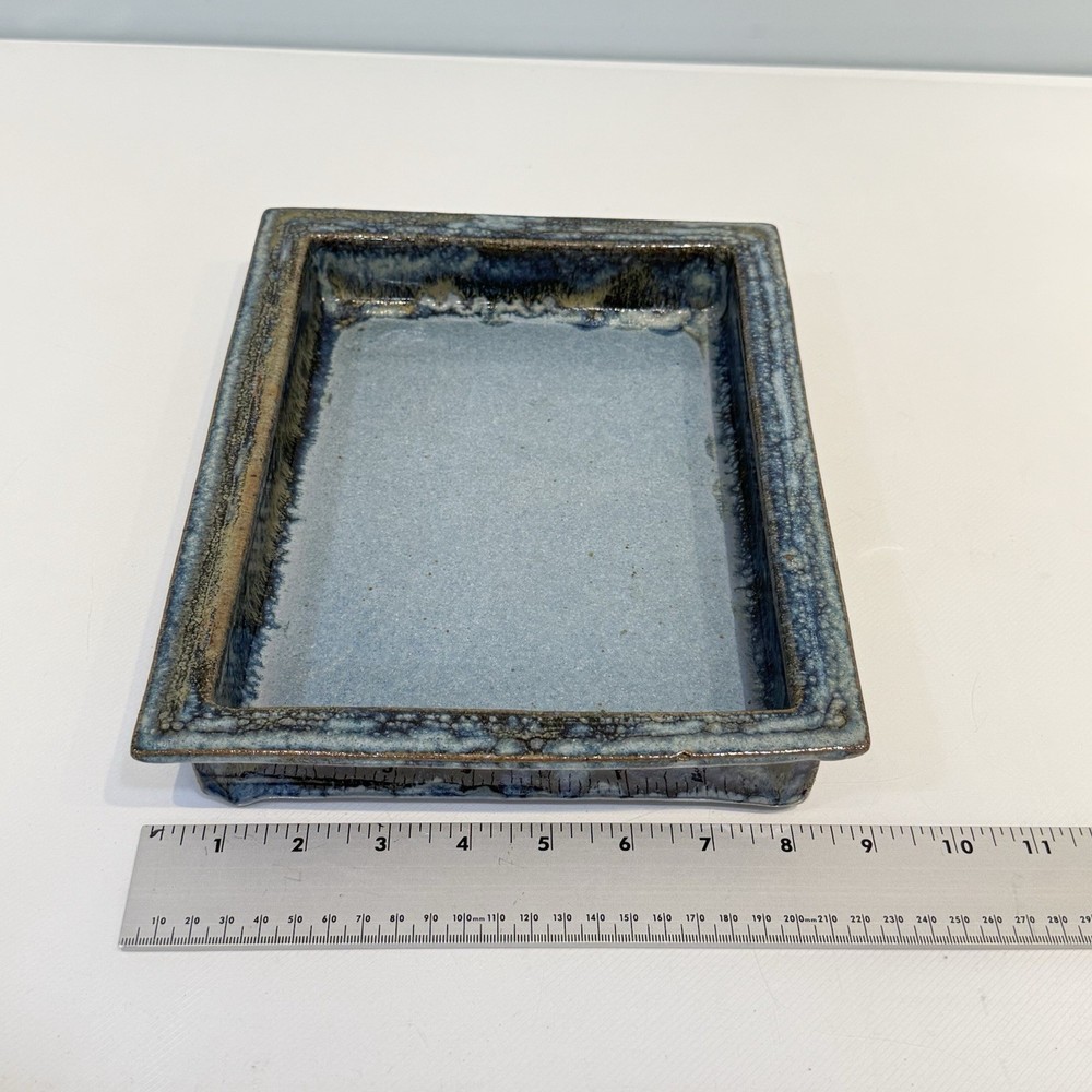 Wallis Studio Art Pottery Rectangular Shallow Casserole Blue Glaze 8”x10”x2”