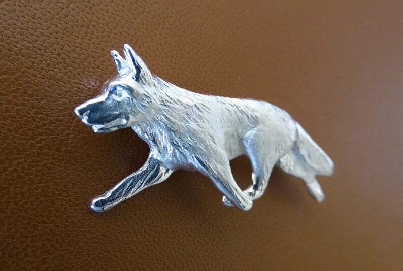 Large Sterling Silver German Shepherd Dog Moving Study Brooch