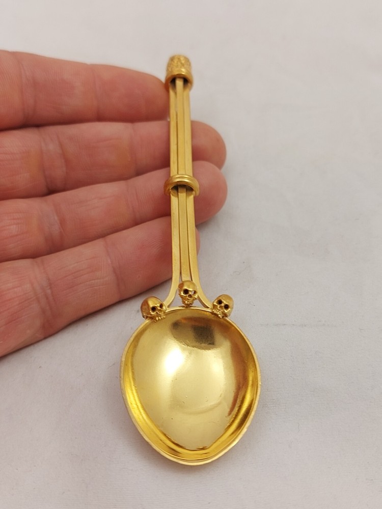 Antique Victorian Memento Mori Skull Solid Silver Gilt Spoon
