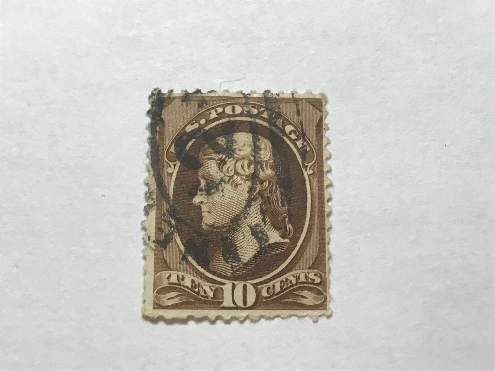 Jefferson Brown Ten Cent US Stamp - Cancelled / Hinged