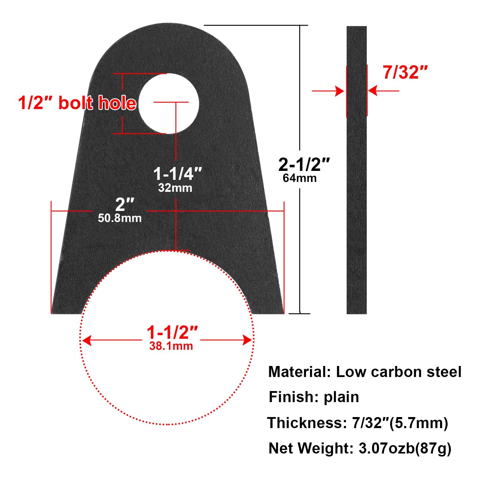 12 Pack Universal Weld-On Shock Tabs Fit 1.5 Round Tube, 2-1/2 Height, Chassi...