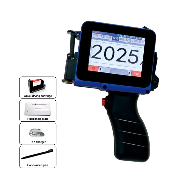 Mini handheld inkjet printer prints expiration date, batch number text