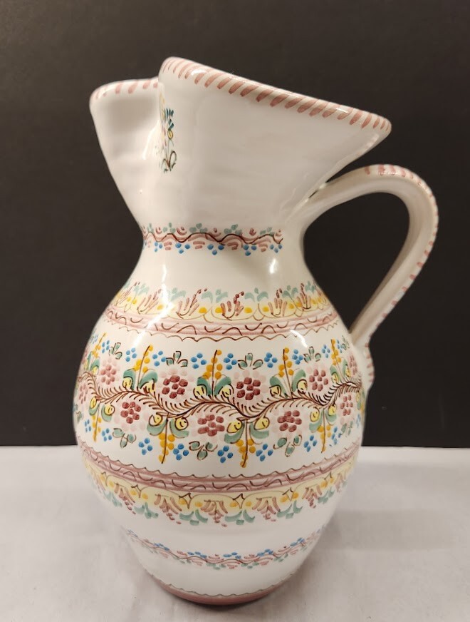 Spanish Colored Dot Pottery Pitcher Artisan Crafted Created Hand Painted EUC