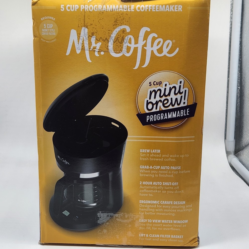 Mr. Coffee 5-Cup Programmable Coffee Maker Black: Drip Coffee Machine, Electric,