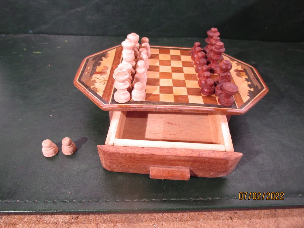 Small Handmade Chess Set Measures 8 1/2" x 5" Missing Pieces