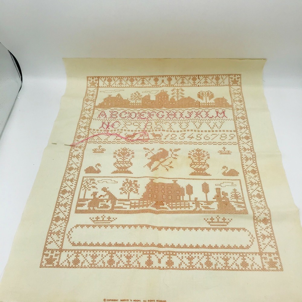 Vintage Needles N' Hoops Sampler Needlepoint Pattern Folk Art Primitive