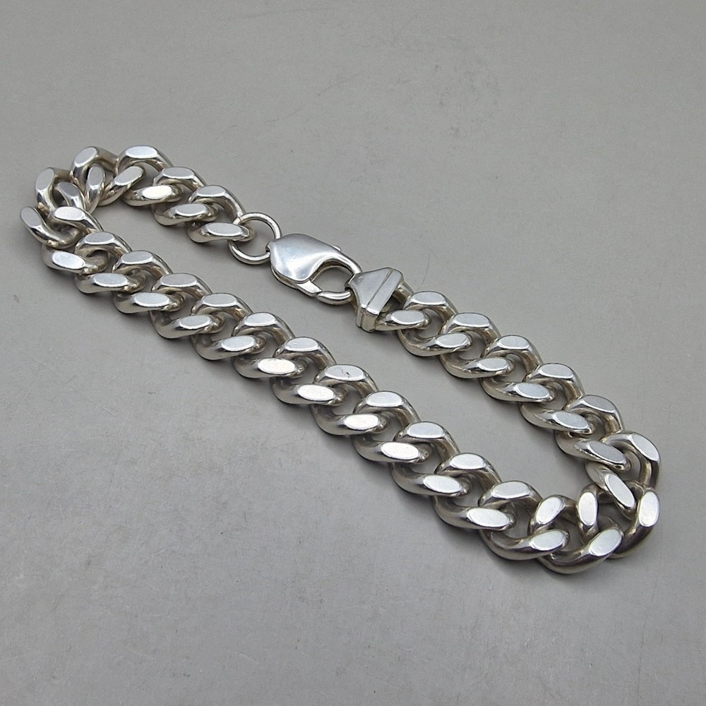 Sterling Silver Curb Link Bracelet – Solid 925 – Classic Heavy Chain