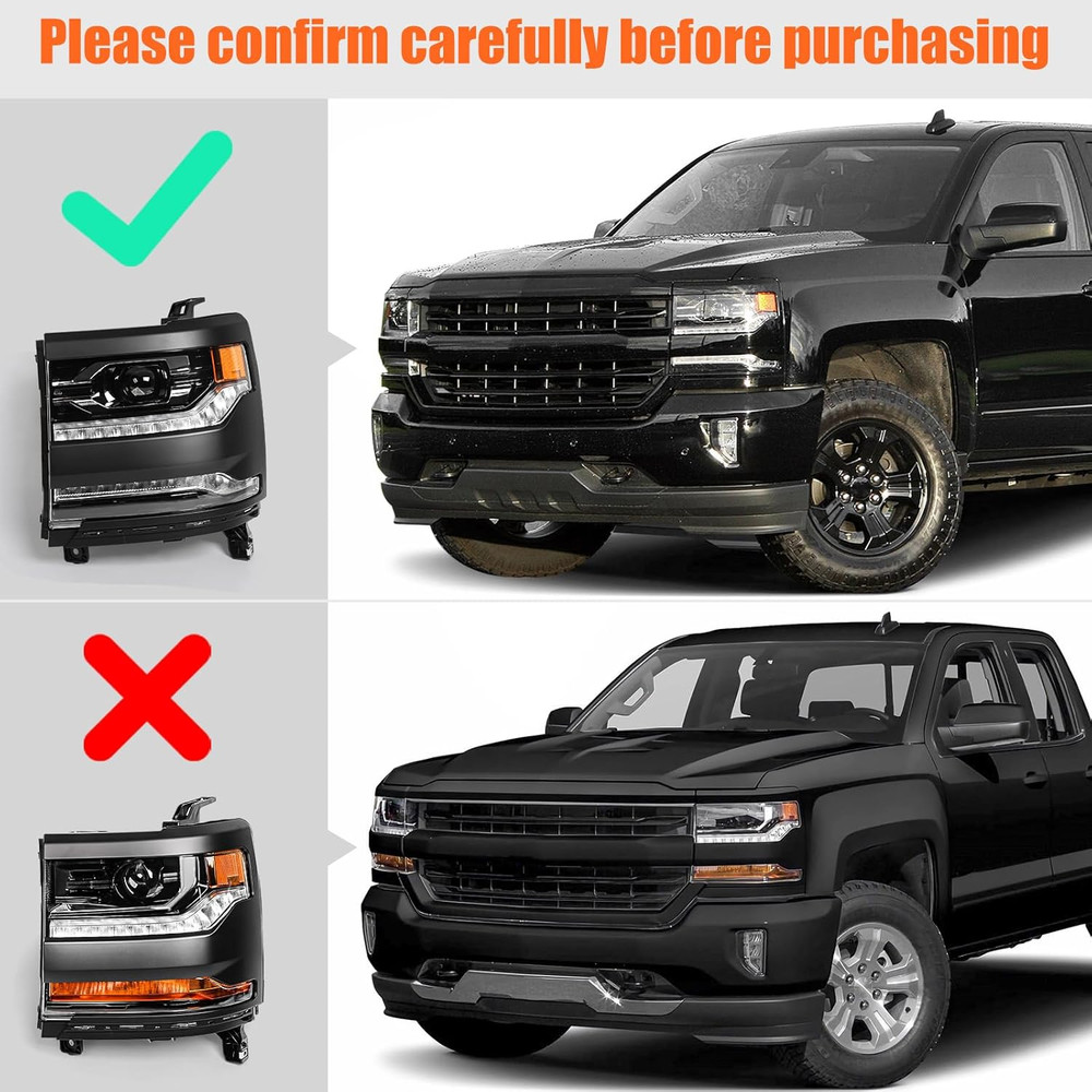 Full LED Headlight Assembly Compatible with Chevy Silverado 1500 2016 2017 2018/