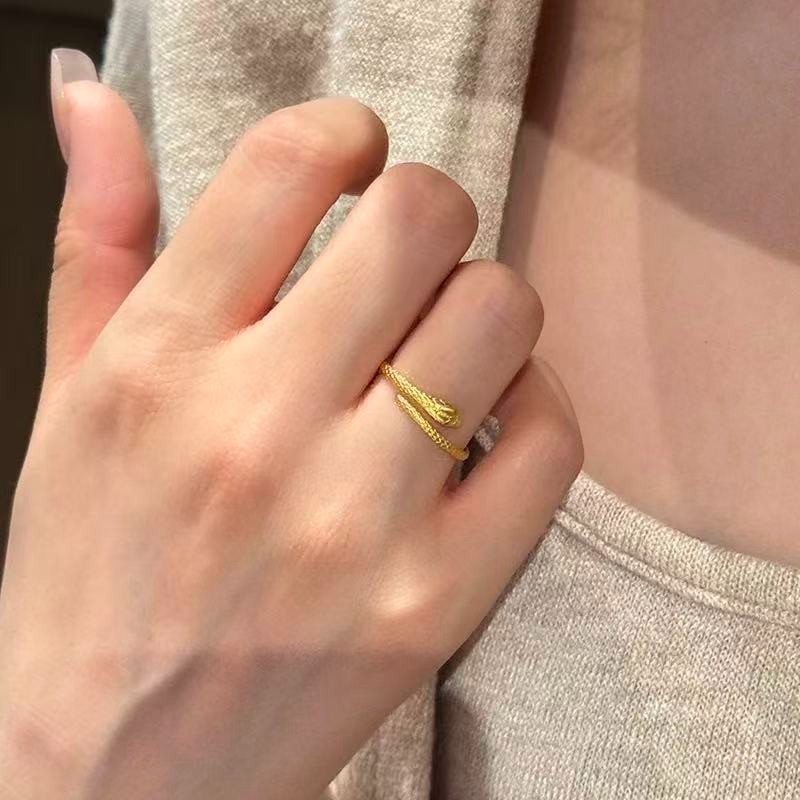 8K Solid Yellow Gold Rope Ring Band Adjustable size