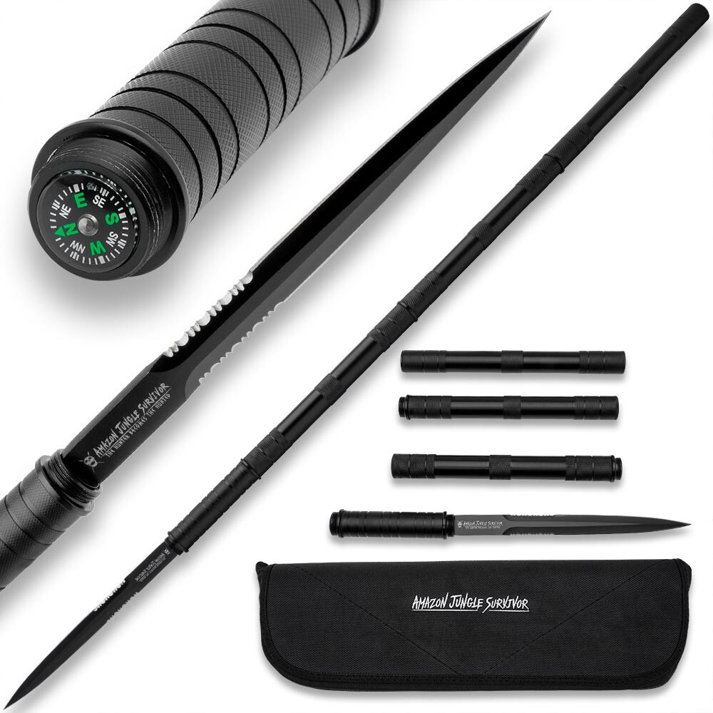 Amazon Jungle Survivor Break-Down Spear and Carrying Case | Black Oxide Finish