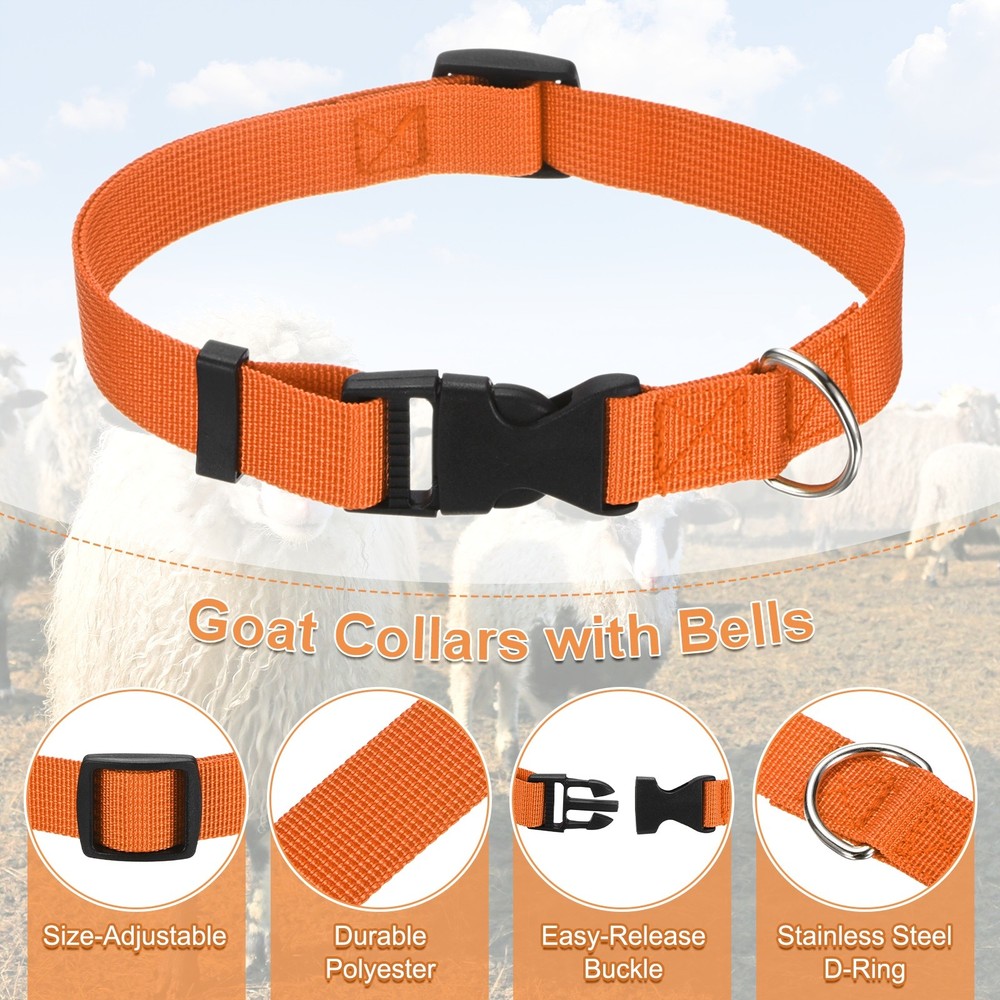 6-Pack Goat Collars with Bells, 13.8"-20.5" Polyester [Orange]