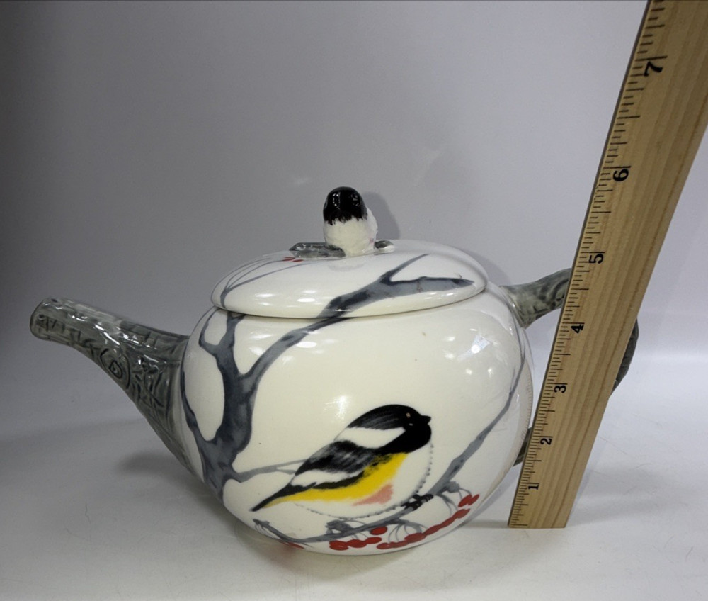 Global Designs Winter Chickadee teapot and creamer