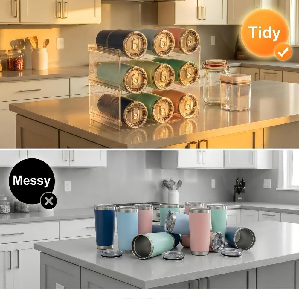 Stackable Water Bottle Organizer for Cabinet, Plastic Bottle Holder Designed ...