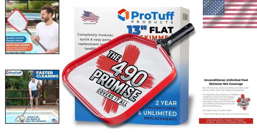 13” ProTuff Pool Skimmer Net with 2- Replacement – Ultimate Cleaning