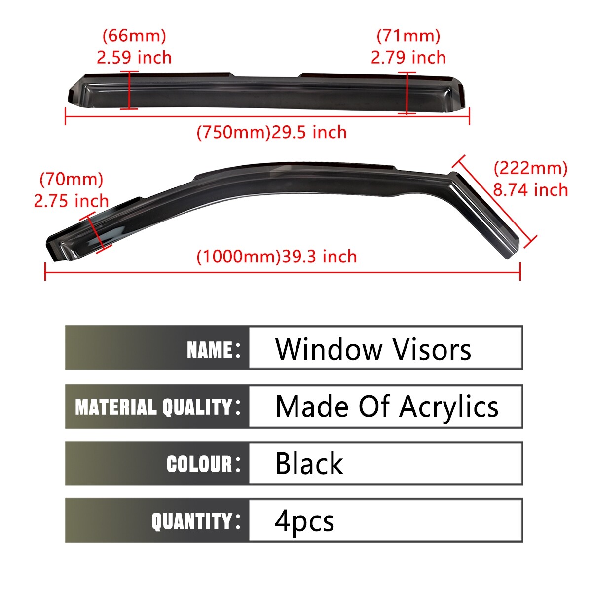 In-Channel Window Visors Sun Rain Guards For GMC Sierra 1500 Crew Cab 2019-2025