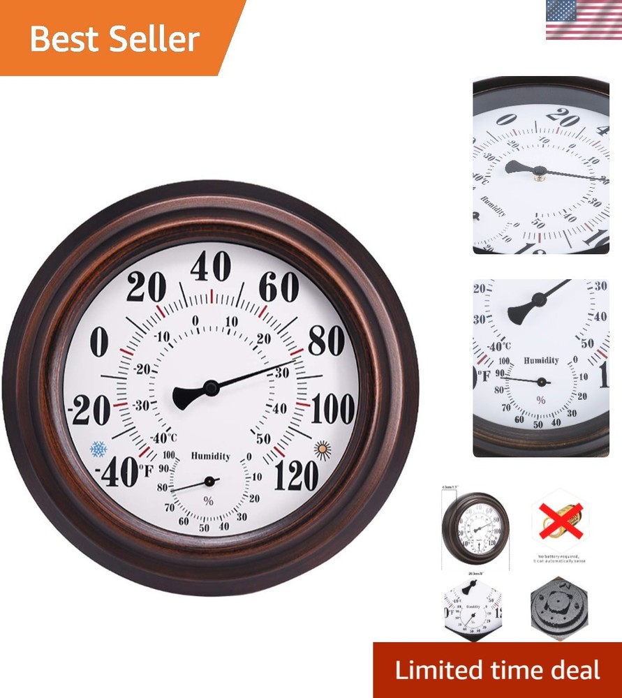 Round Bronze Wall Thermometer & Hygrometer - Durable, Weatherproof 8-Inch Design