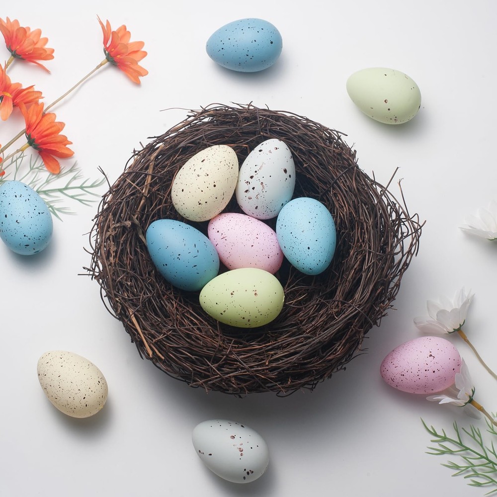 24Pcs Easter Speckled Eggs, 2.4'' Plastic Easter Eggs Pastel Faux Chicken Egg...