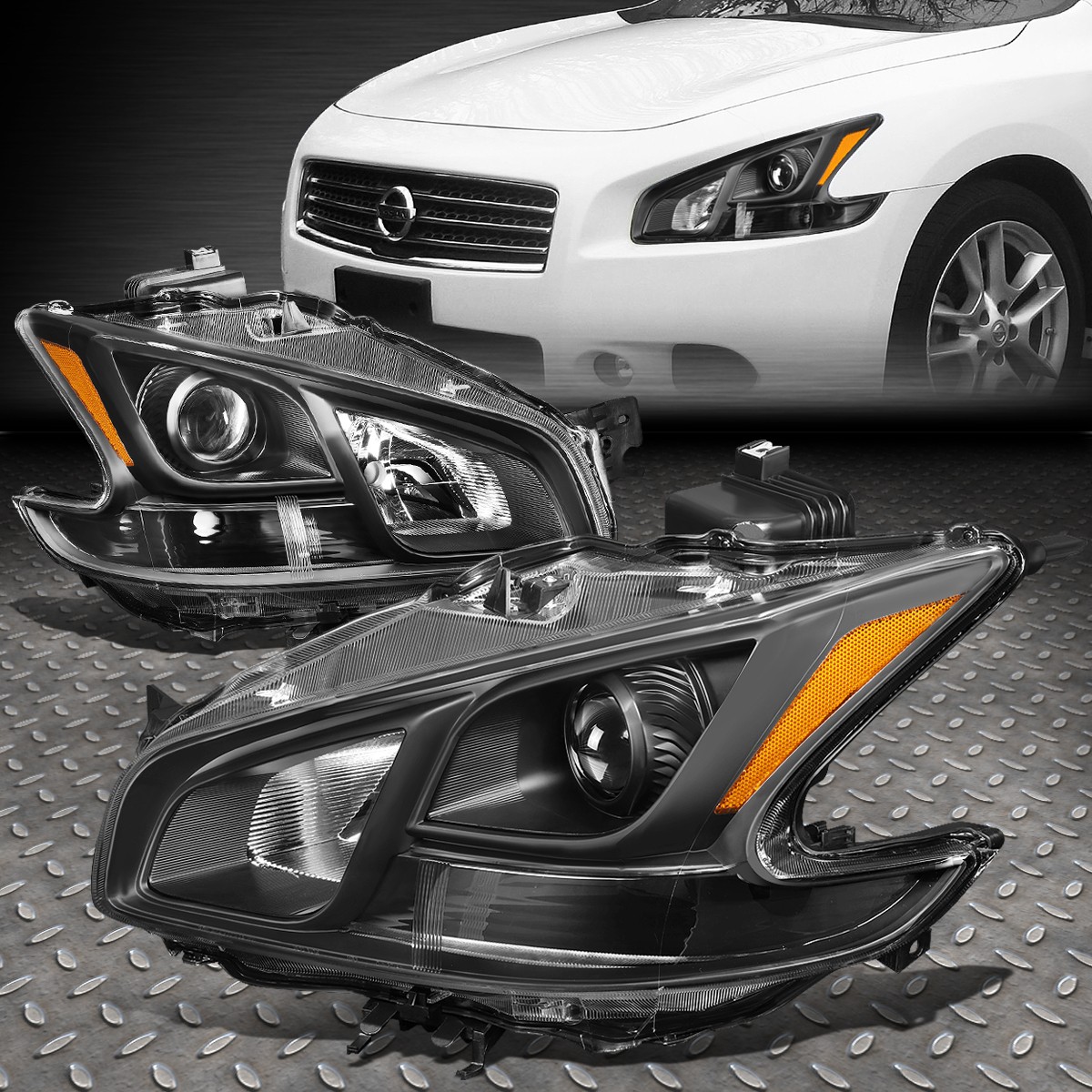 FOR 09-14 NISSAN MAXIMA BLACK HOUSING AMBER CORNER PROJECTOR HEADLIGHT HEADLAMP