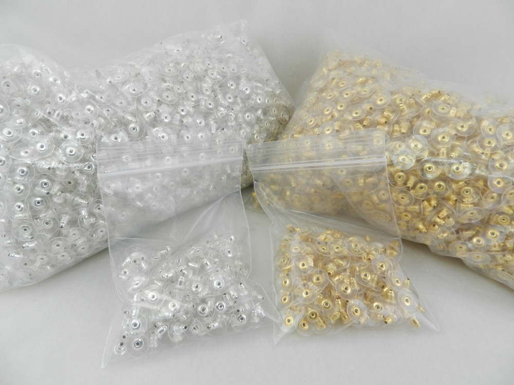 200PC Earring Backs Post Backings Stopper Silver / Gold Tone Stud Secure Earring