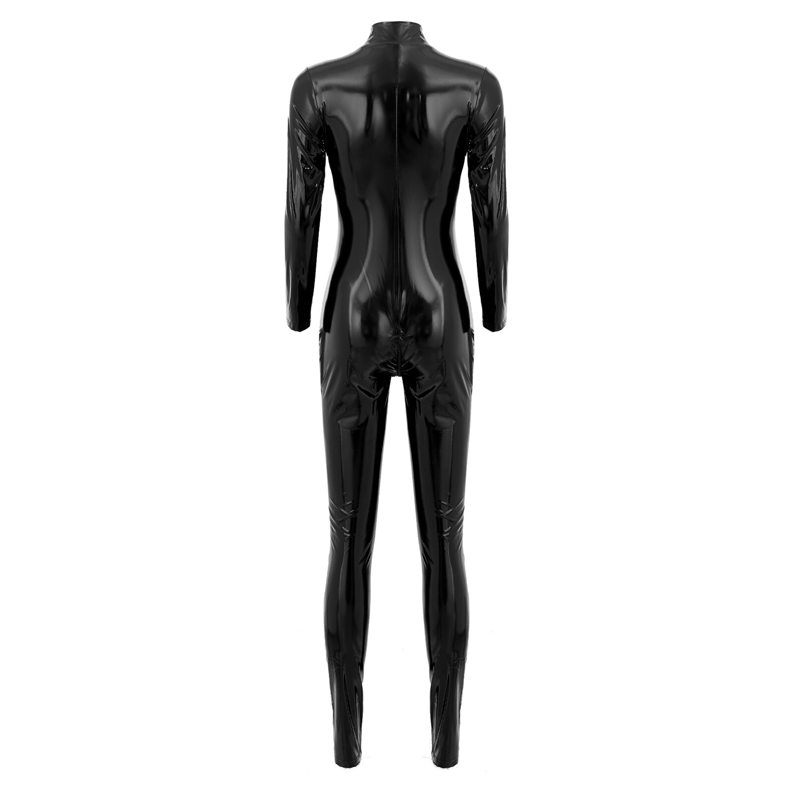Womens Sexy Faux Leather Catsuit Latex Bodysuit Zipper Wet Look Leotard Jumpsuit