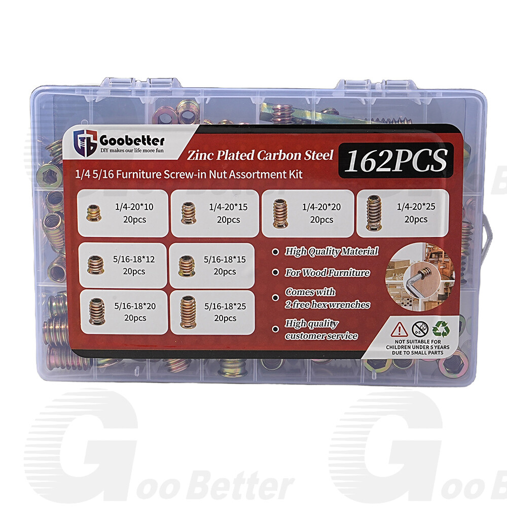 165pcs Threaded Hex Drive Insert Fixing Wood Screw Inserts Nuts 1/4"-20 5/16"-18