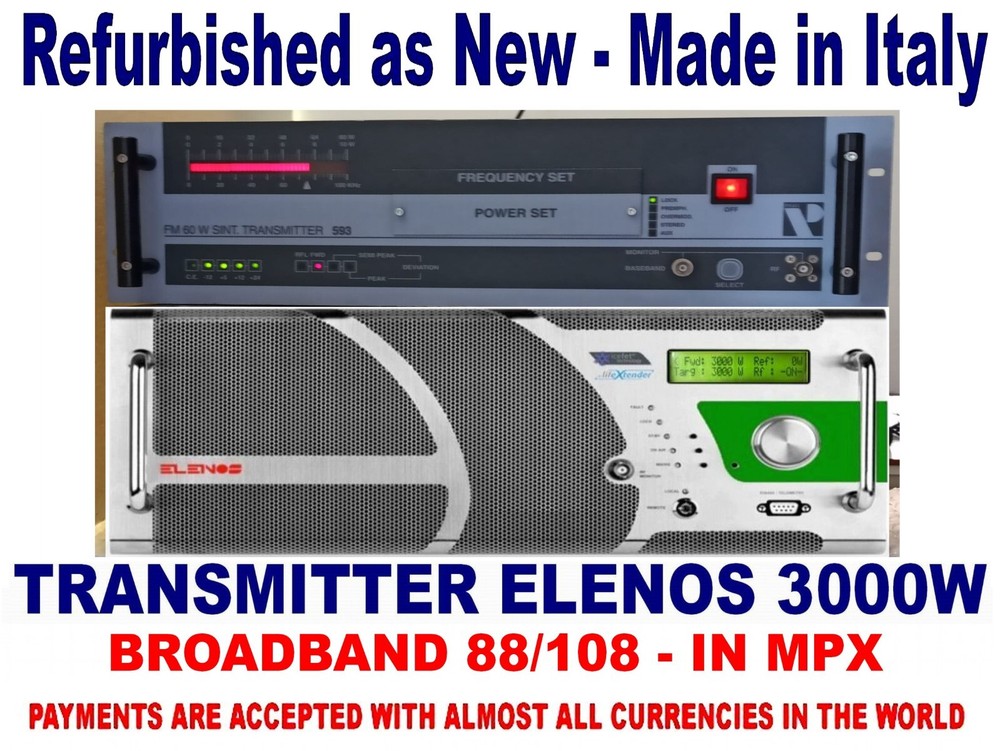 Broadcast Professional Elenos 3000w FM Transmitter Wide Band - 88 108 MHz