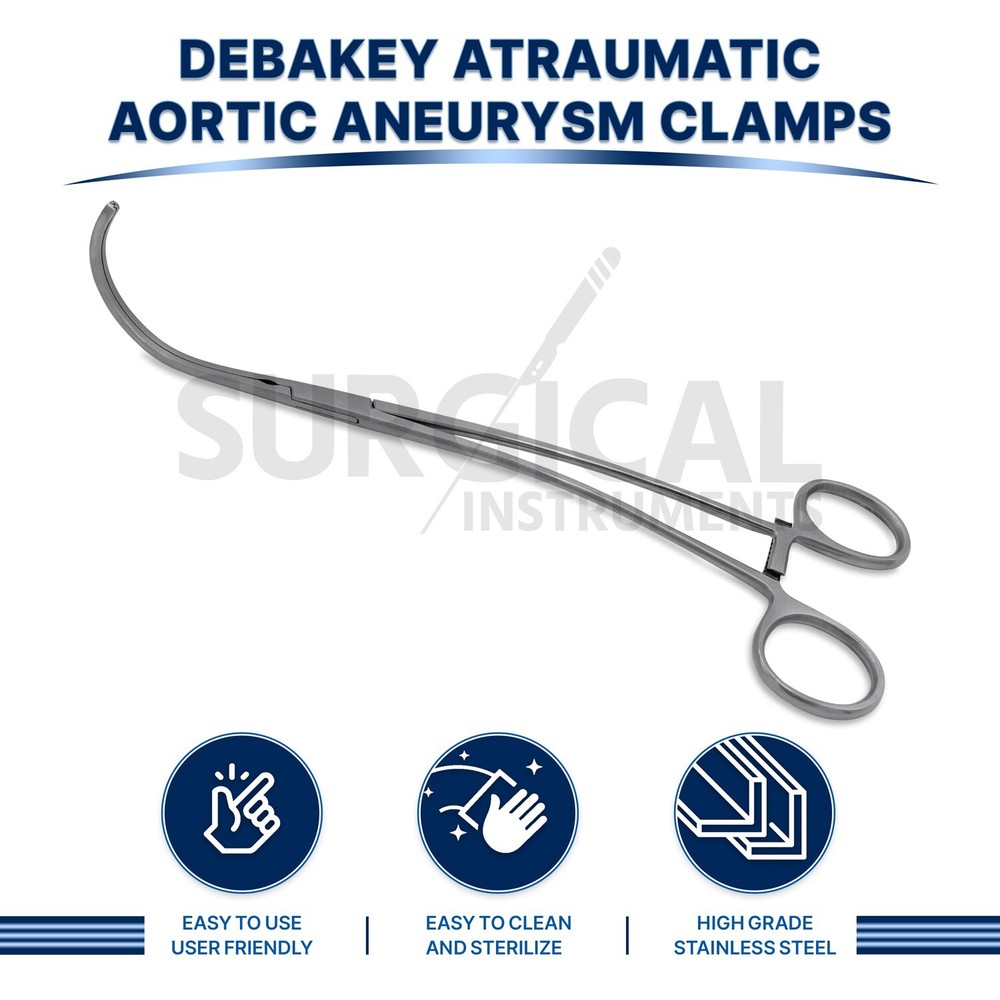 Debakey Atraumatic Aortic Aneurysm Clamp 10.75'' Vascular Instruments German Gr