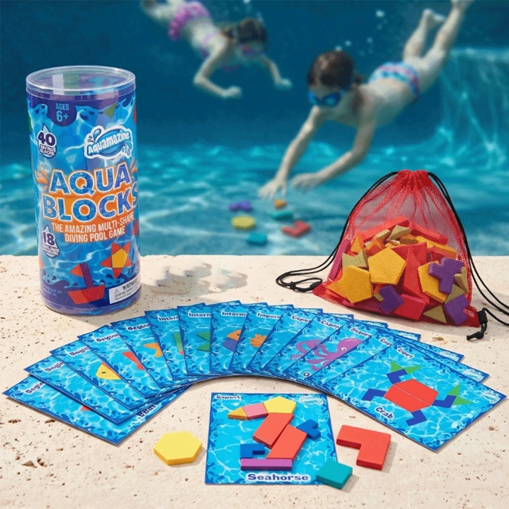Pool Diving Game- Set Includes 40 Multi-Shape Sinking Toys, 18 Challenge Cards