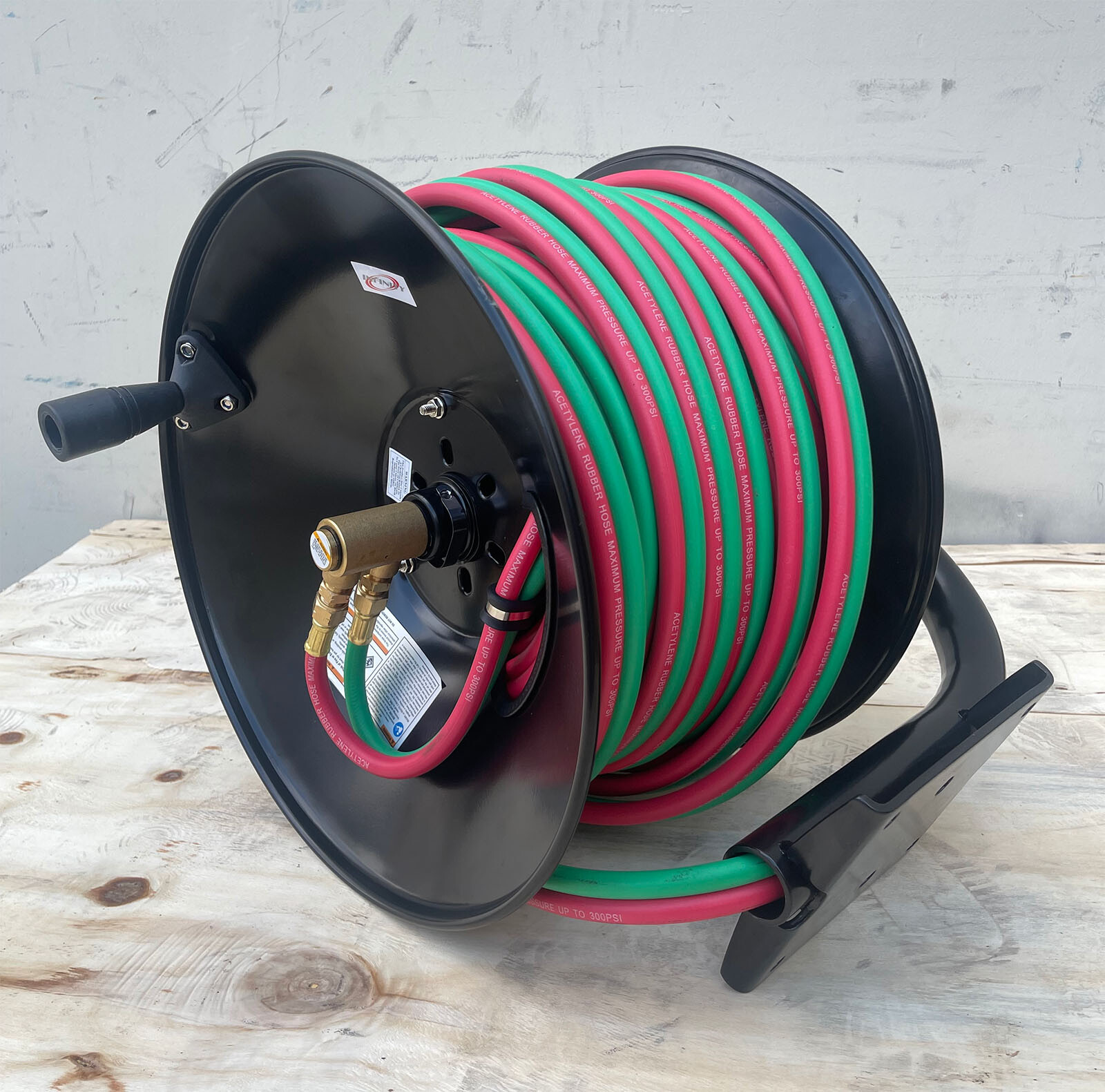 300psi 100' Manual Twin Oxy Acetylene Welding Hose Reel Mount w/100ft Weld Hoses
