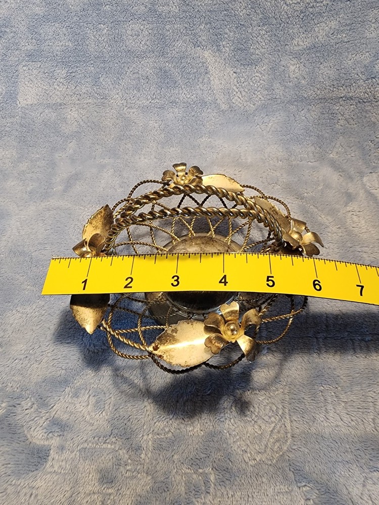 Vintage Silver-plate Fruit Basket Swing Handle Wire Flowers & Leaves