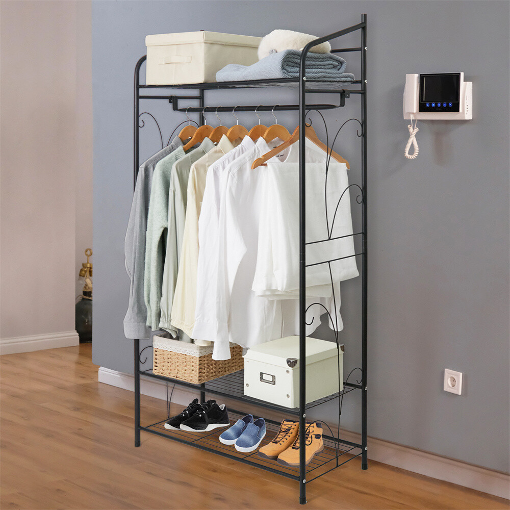 Metal Clothes Rail Storage Garment Shelf Clothing Hanging Heavy Duty Shoe Rack