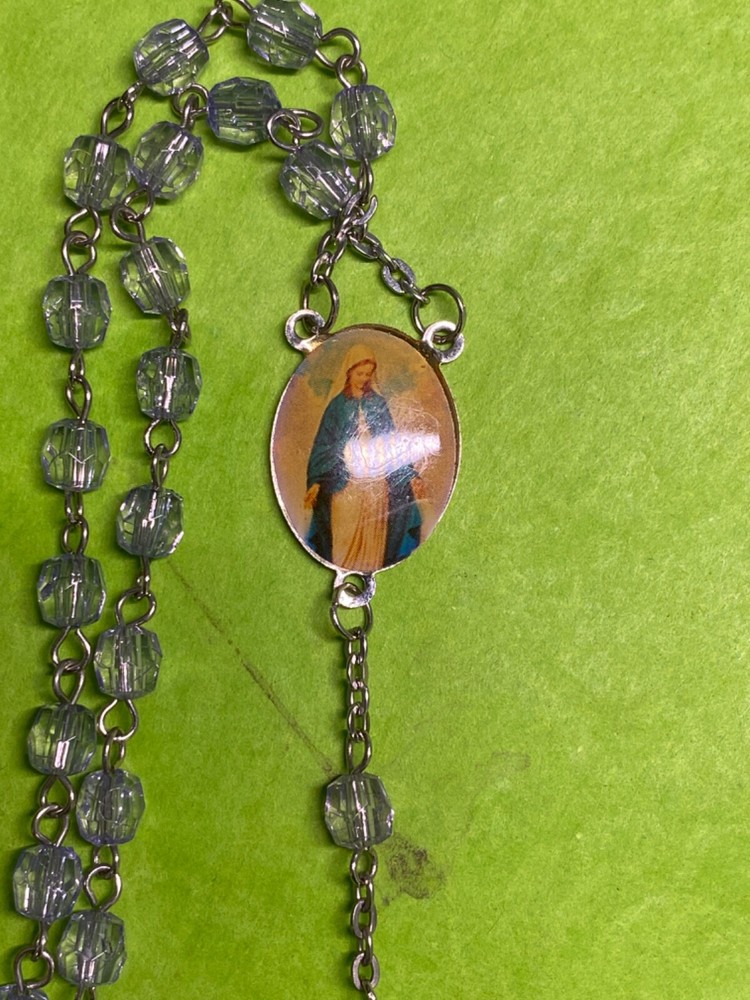 Enamel Mother Mary Rosary, Catholic, Light Lavender Beads