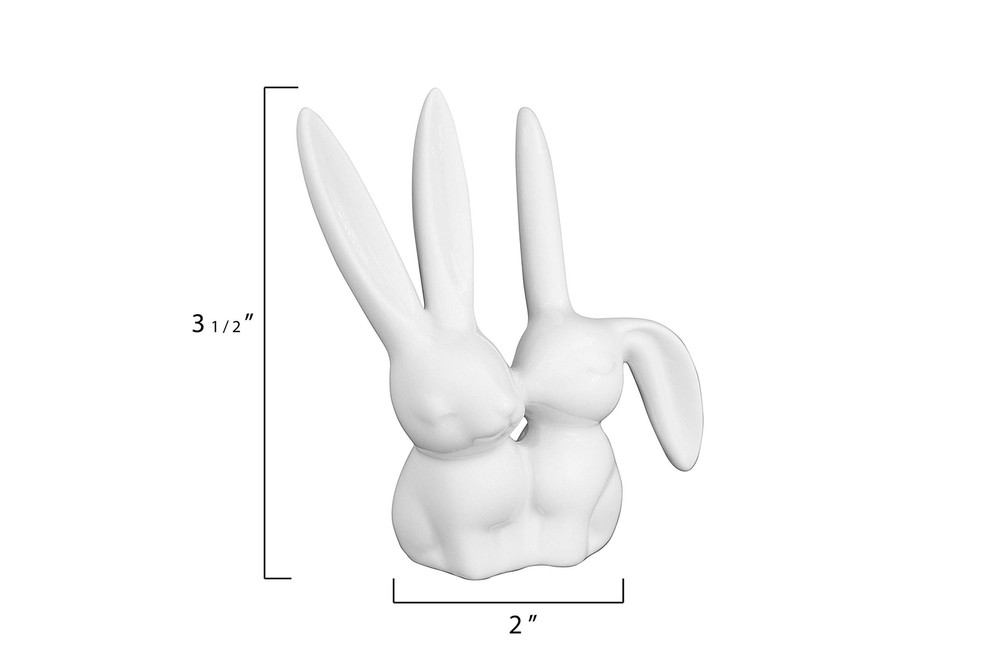 Creative Co-Op Ceramic Bunny Rabbits Ring Holder White
