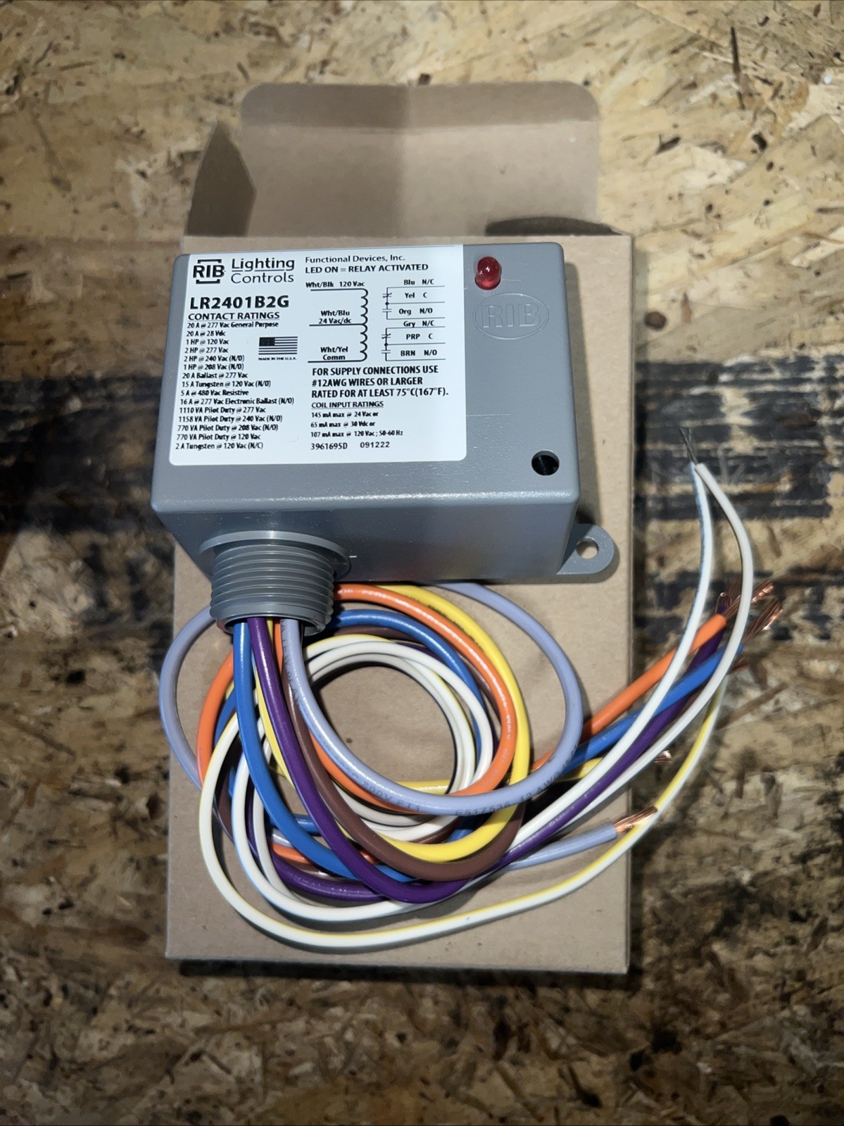 Functional Devices-Rib Rib2401b2g Relay, 20A, Dpdt, 24Vac/Dc/120Vac Controls