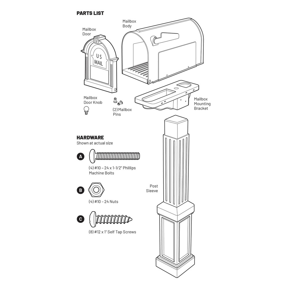 , Craftsman Mailbox & Post Kit, Large Outdoor Mailbox, Durable Plastic, Easy ...