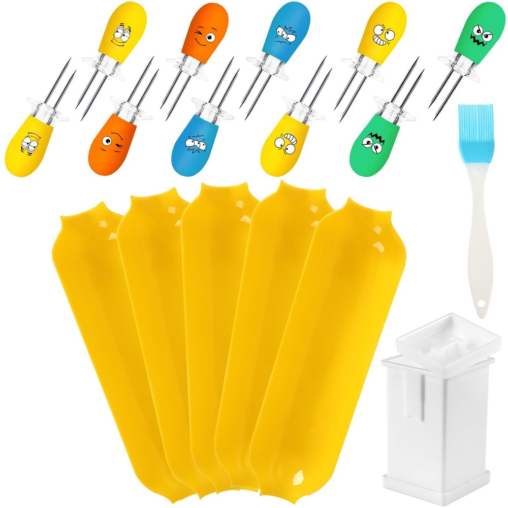 AUGSUN Corn Cob Holders Kit - Includes 10 Fun Face Holders, 5 Medium, Yellow