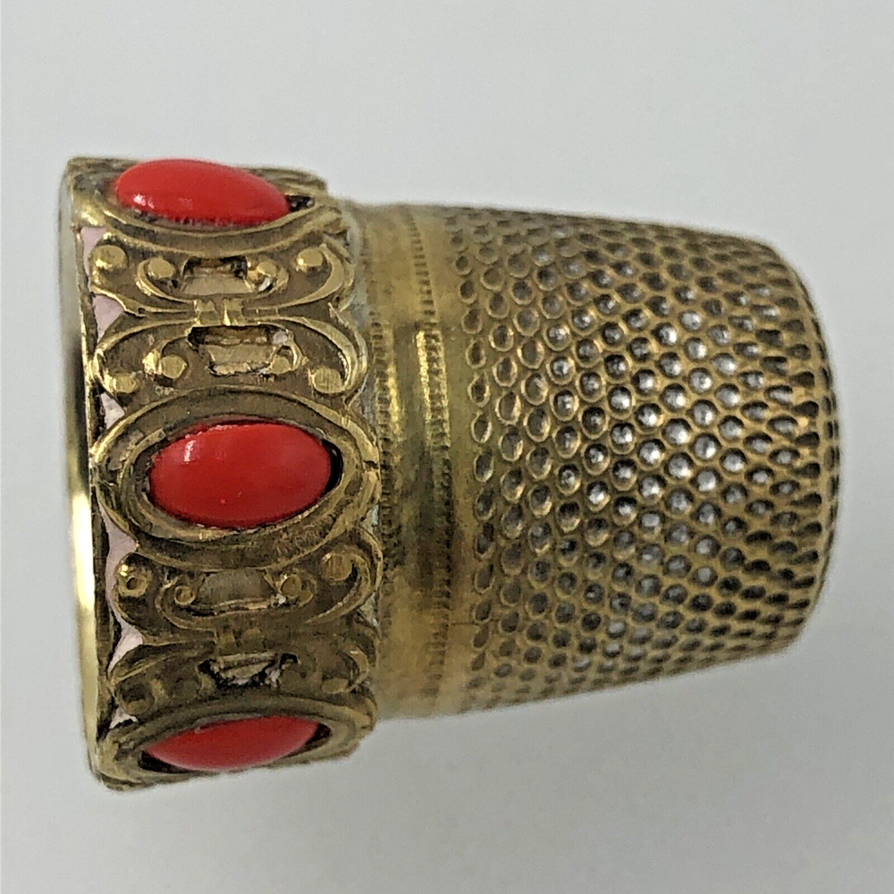 Solid Silver Thimble Gilded Stone Set Italian Approx size 6 Boxed. c1960